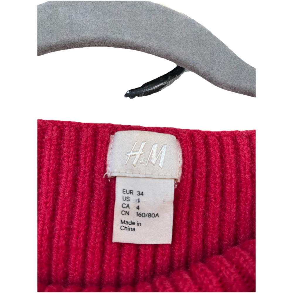 H&M Red Wool Ribbed Knit Sweater US 4 Cropped Slim Fit Long Sleeve - Picture 7 of 13